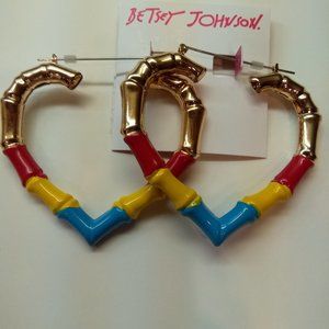 Betsey Johnson New Red, Yellow, Blue and Gold Heart Earrings